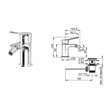 Ensemble mitigeur chromé MIO avec bonde clic-clac | Mondialshop