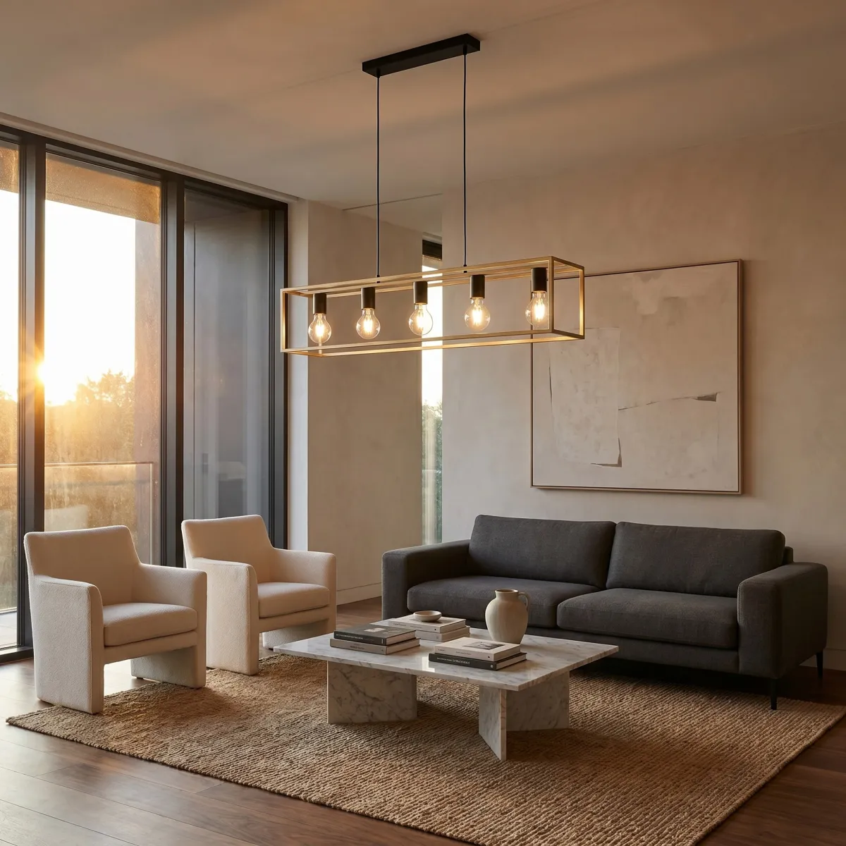 Lampada a sospensione in oro con finiture nere