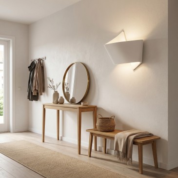 lampada con fissaggio a parete in gesso verniciabile bianco