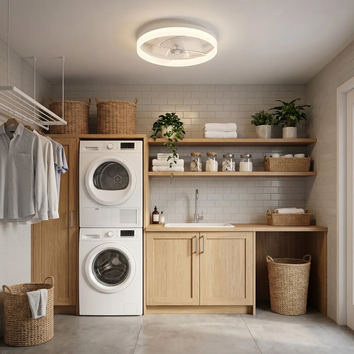 plafoniera con ventilatore integrato in acrilico bianco