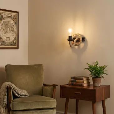 Applique murale moderne en métal noir et corde | Mondialshop