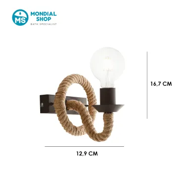Moderne Wandleuchte aus schwarzem Metall und Seil | Mondialshop