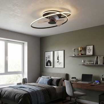 lampada LED con ventilatore a soffitto nera