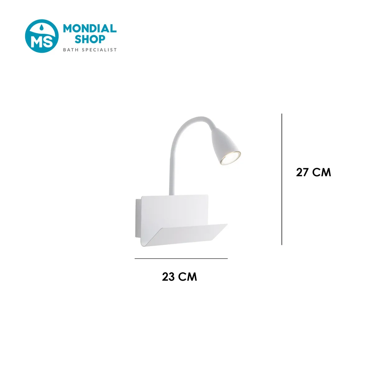 Scheda tecnica lampada da muro con poggialibro bianca