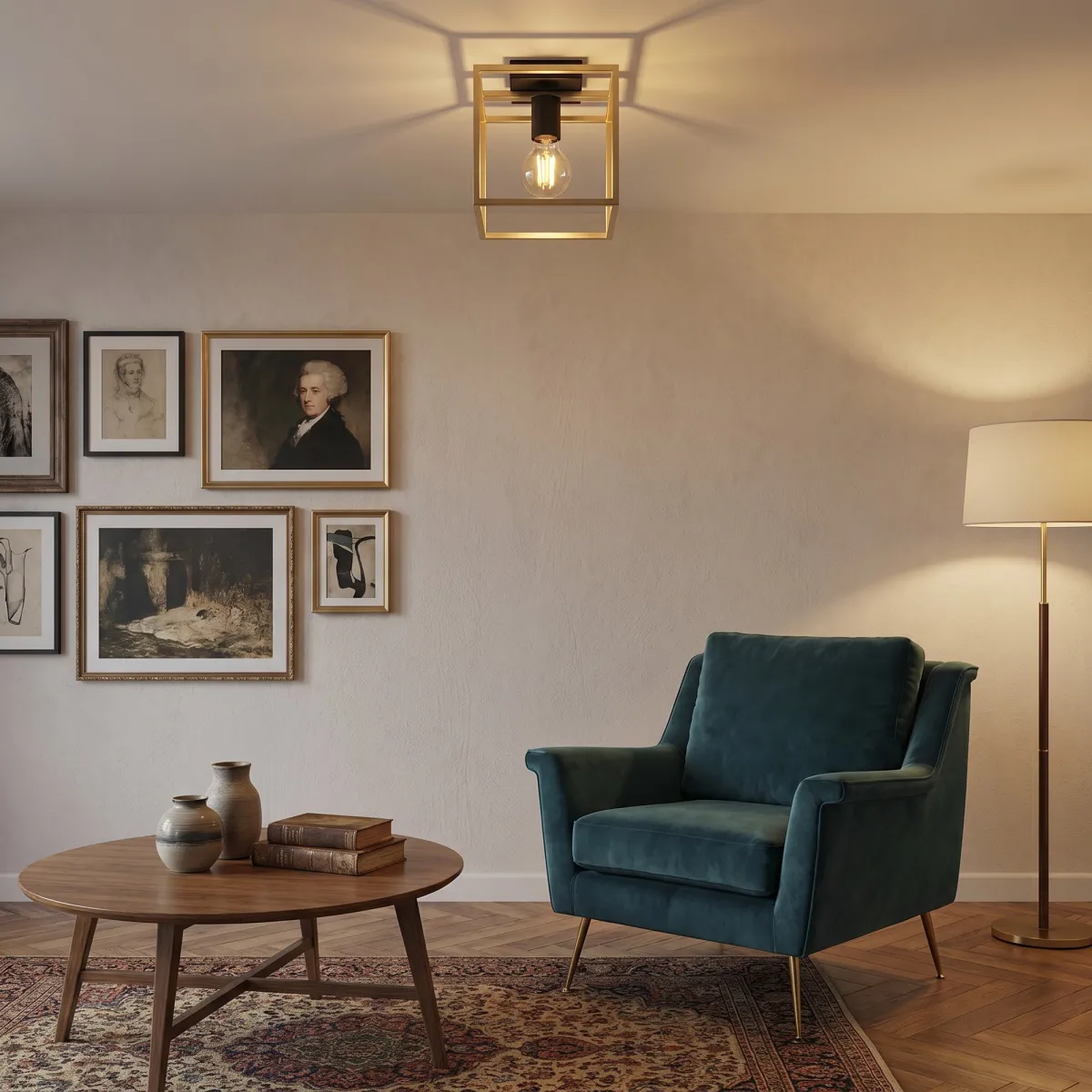 Moderne E27-Deckenleuchte in Schwarz und Gold | Mondialshop