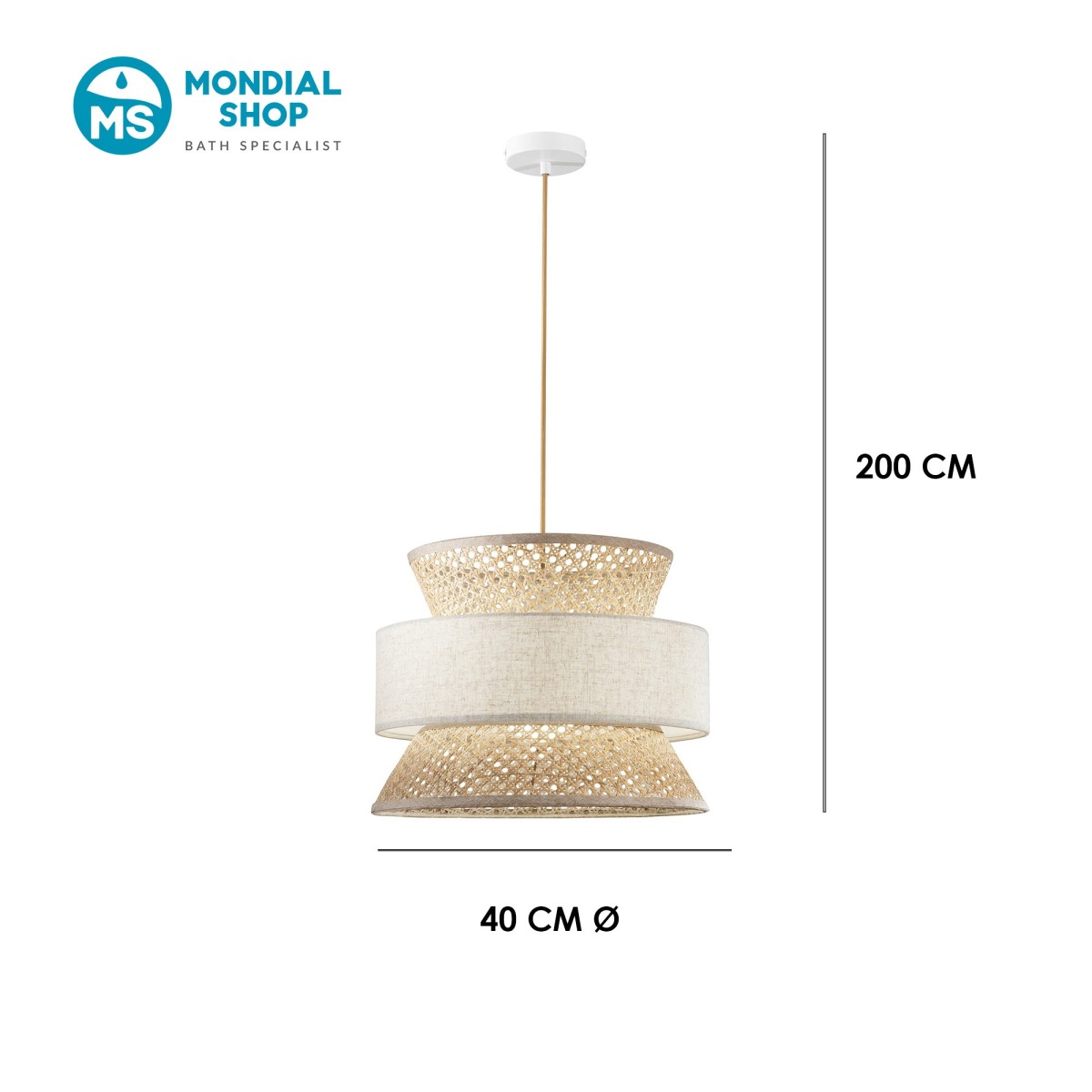 Lampe suspendue en rotin (E27) | Mondialshop