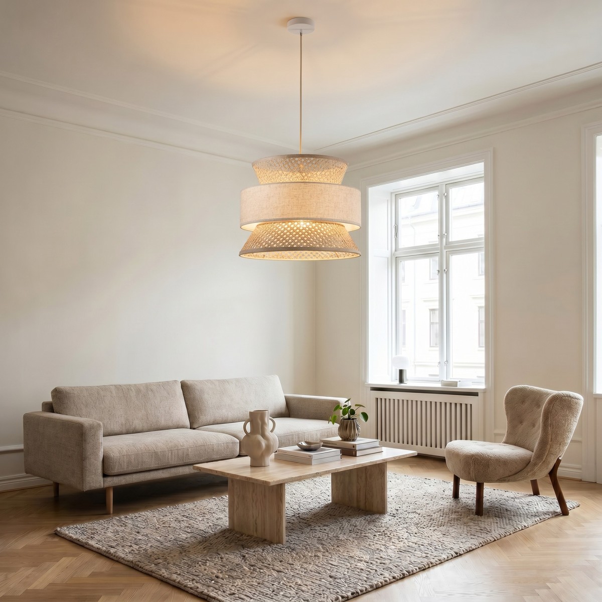 Lampe suspendue en rotin (E27) | Mondialshop
