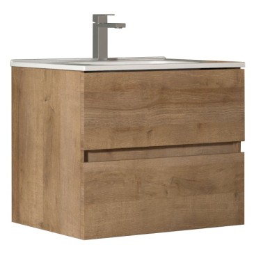 Mobile bagno sospeso rovere farnia cannettato specchio e luce omaggio