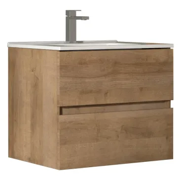 Mobile bagno sospeso rovere farnia cannettato specchio e luce omaggio