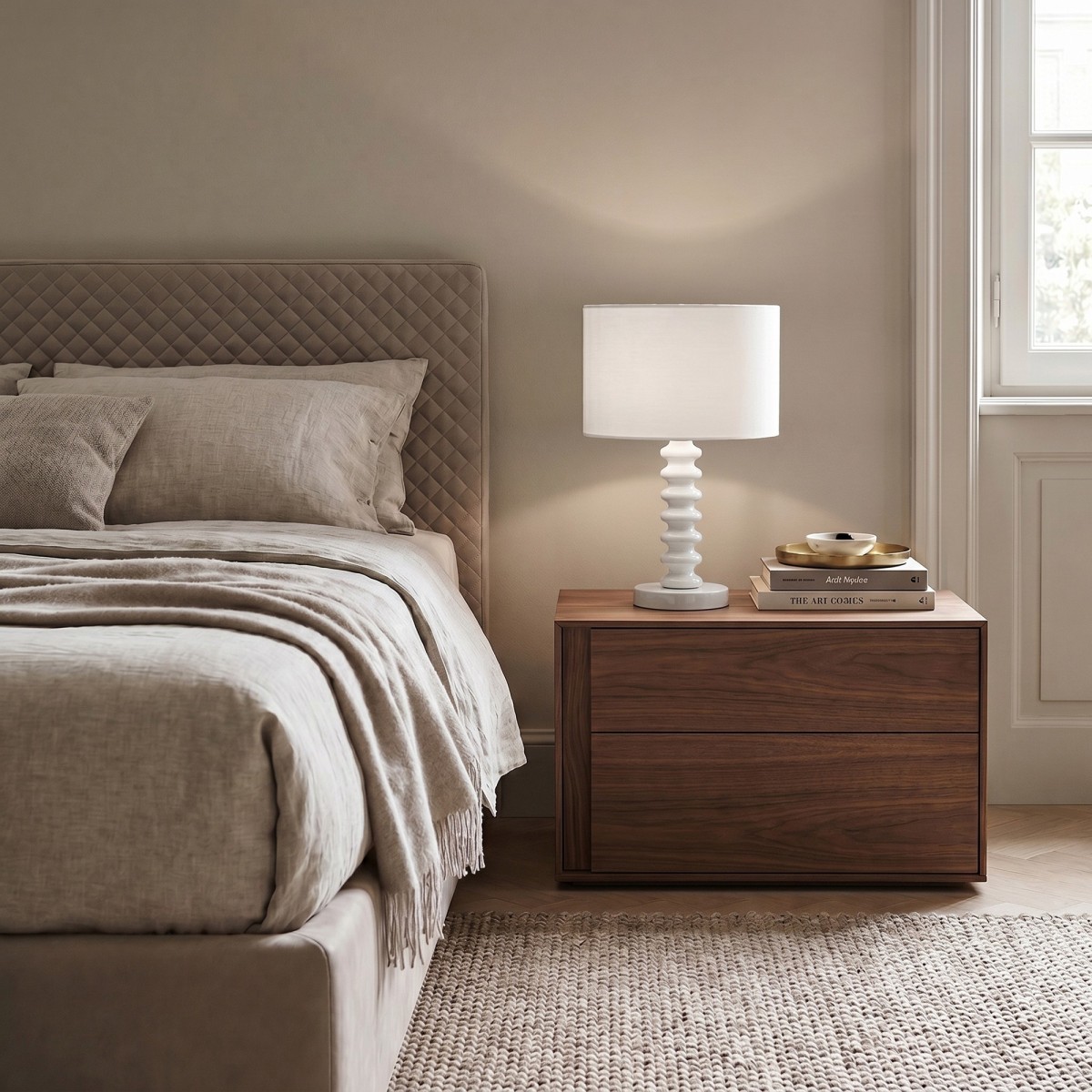 Lampe de table en velours blanc et métal | Mondialshop
