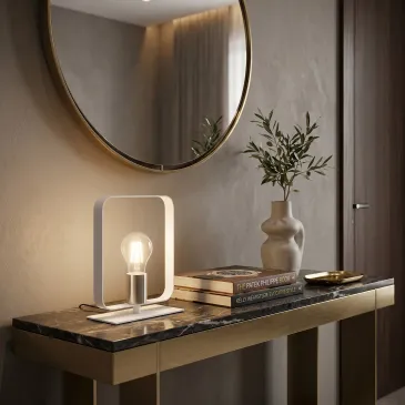 Lampe de table blanche et nickelée | Mondialshop