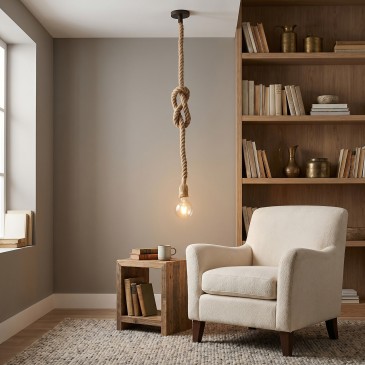 Lampada a Sospensione in corda di canapa Stile vintage rustico 1XE27