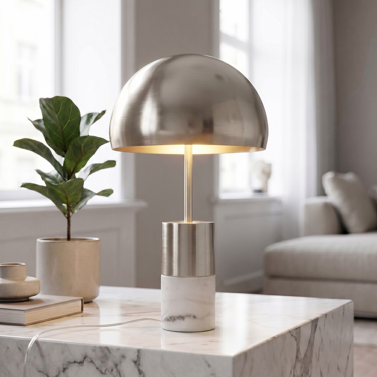 Lampe de table dorée ou nickelée 2xE14 | Mondialshop