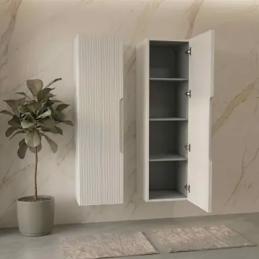 Mobile Colonna bagno in rovere farnia con frontale cannettato 138x35x28