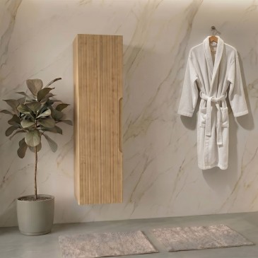 Mobile Colonna bagno in rovere farnia con frontale cannettato 138x35x28