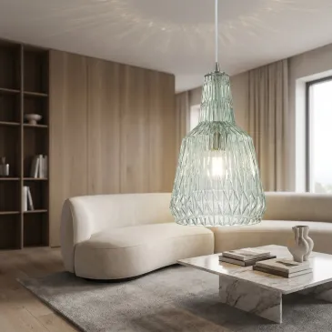 Suspension en verre facetté, 1 x E27 | Mondialshop