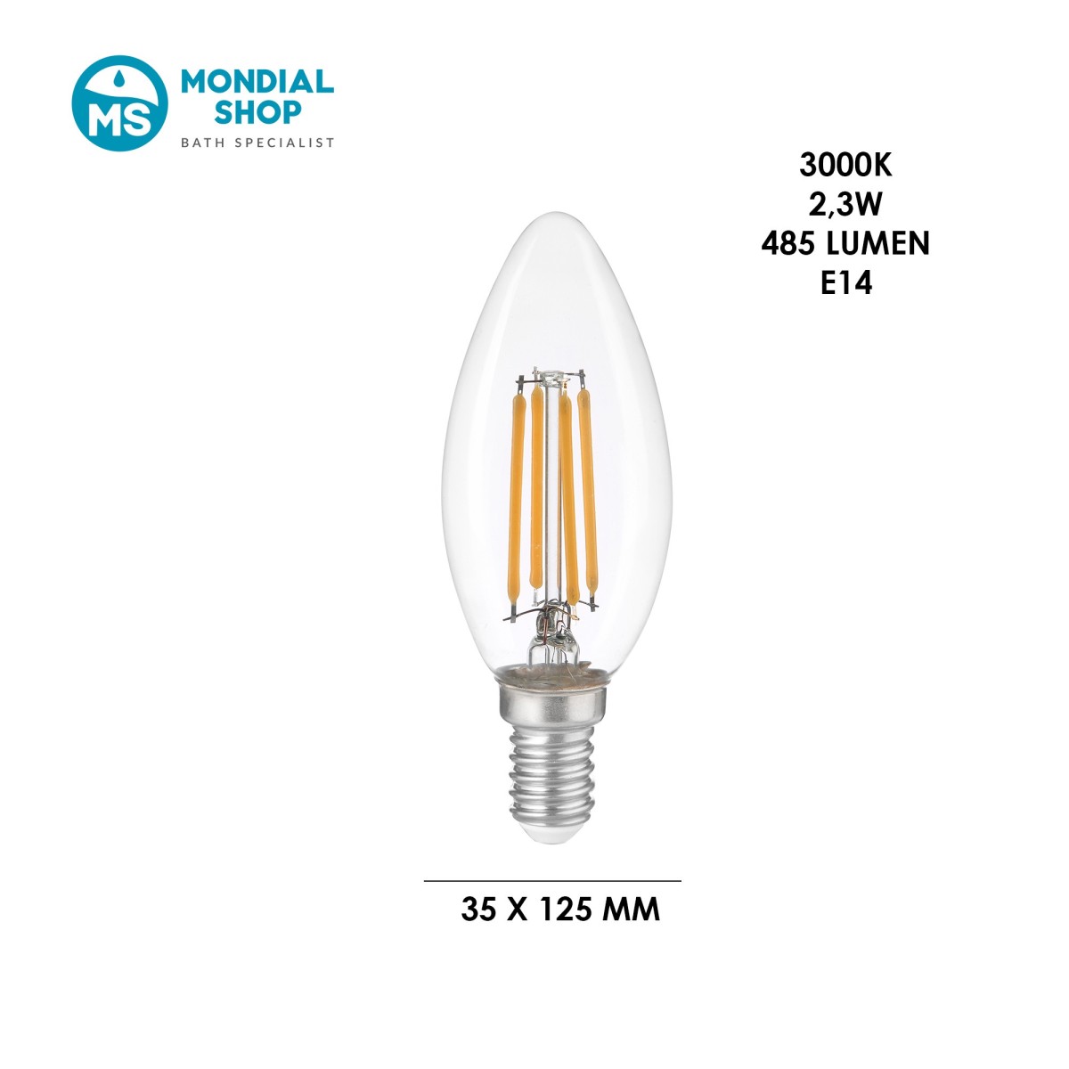 E14 2,3W LED-Kerzenbirne | Mondialshop