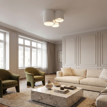 Plafoniera moderna Bianca in gesso verniciabile 3xGU10 Design tecnico da soffitto