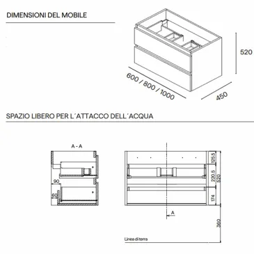 Mobile bagno sospeso laccato bianco 60 80 100 con specchio