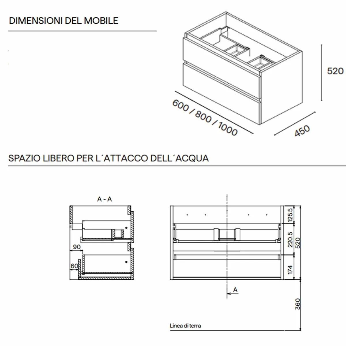 Mobile bagno sospeso laccato bianco 60 80 100 con specchio