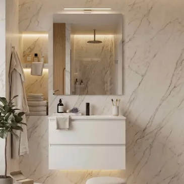 Armoire de salle de bains suspendue laquée blanche 60 80 100 avec miroir