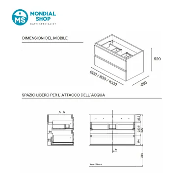 Mobile bagno sospeso completo specchio lampada 60 80 100
