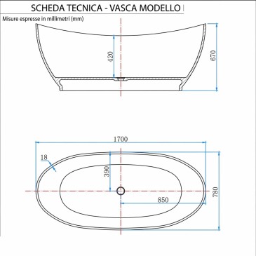 Vasca free standing traslucida bordeaux 170x78 SINFONIA