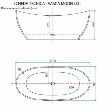 Vasca free standing traslucida bordeaux 170x78 SINFONIA