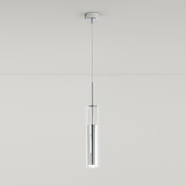 Suspension cylindrique en métal blanc lustre moderne en verre GU10