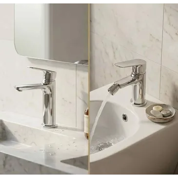 Robinets mitigeurs chromés Funky Crolla pour lavabo et bidet