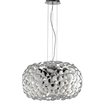 Lustre blanc ou chromé Ø48 cm, 3 ampoules E27 | Mondialshop