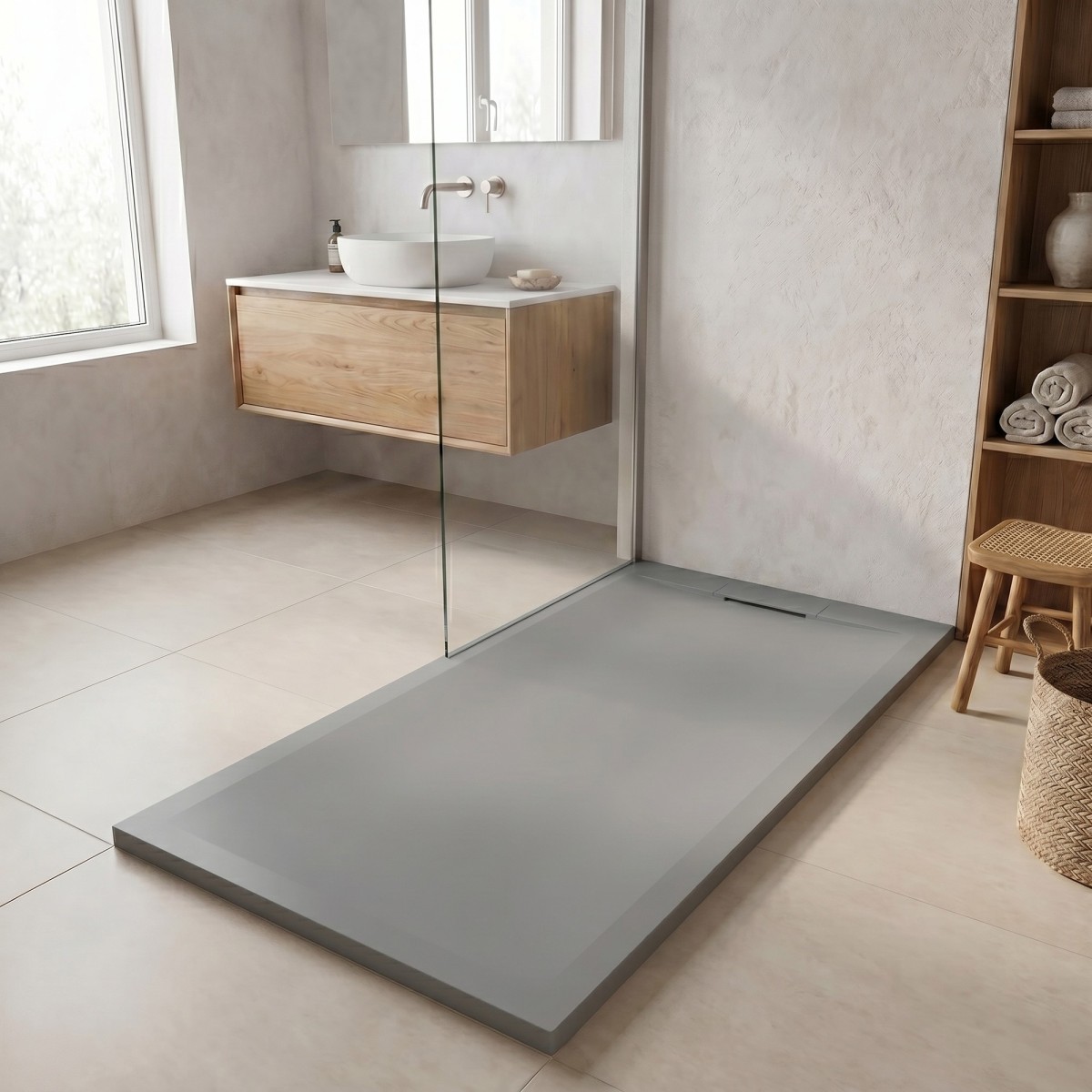 Hellgraue Duschwanne mit Steineffekt-Design | Vincent