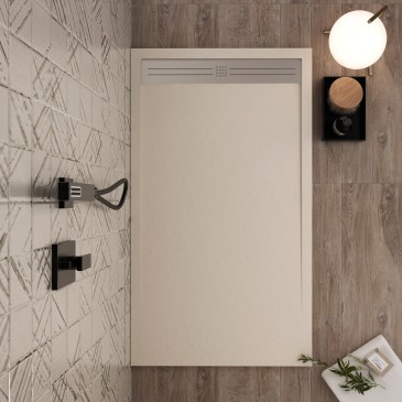 Piatto doccia in resina crema foro laterale GRID