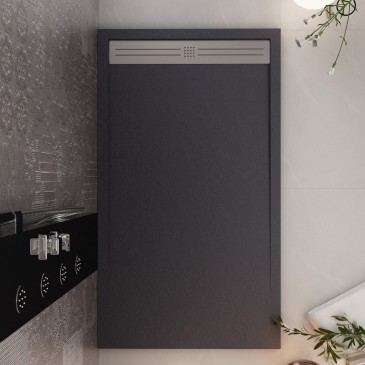Piatto doccia in resina Nero foro laterale GRID