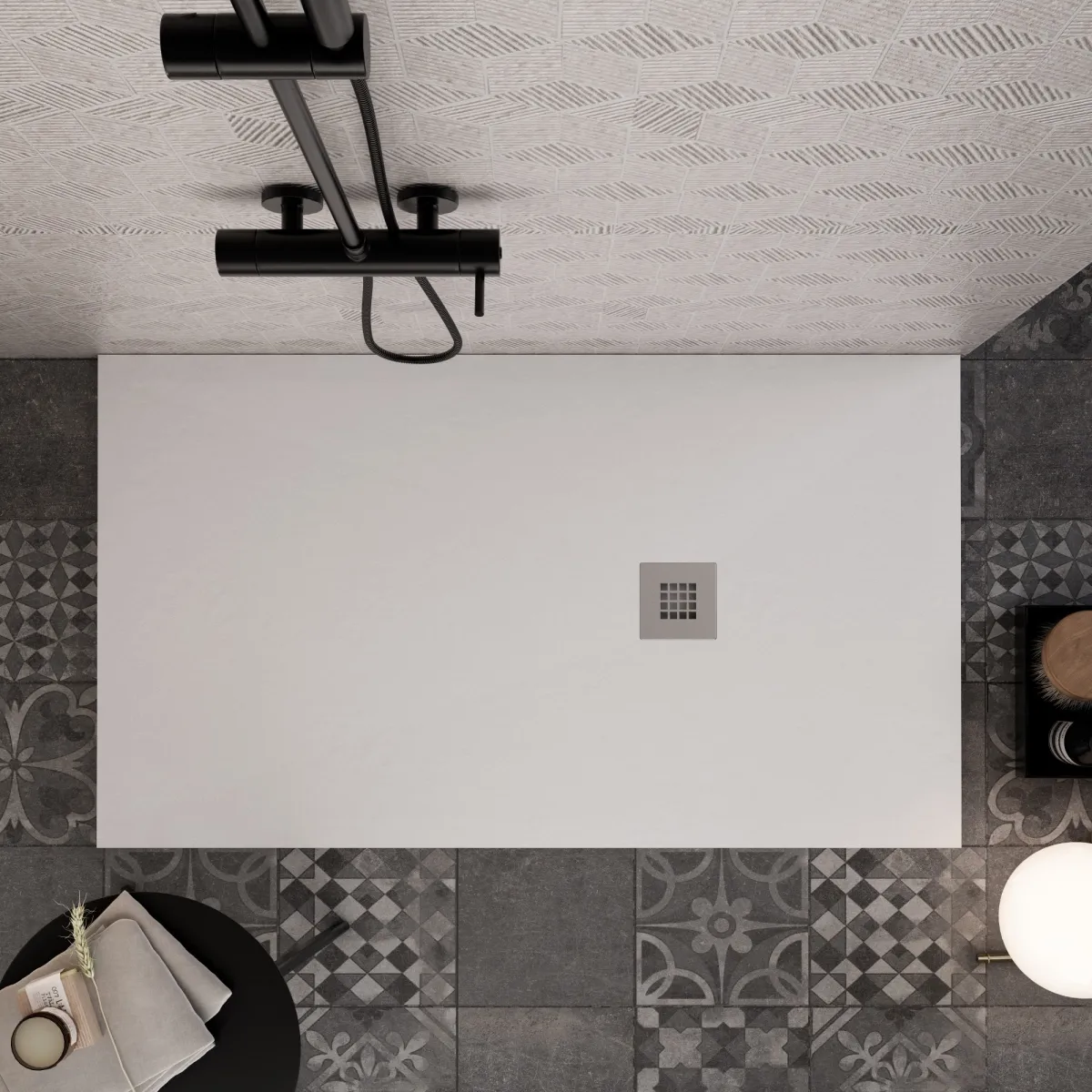 Receveur de douche en résine effet marbre noir avec...