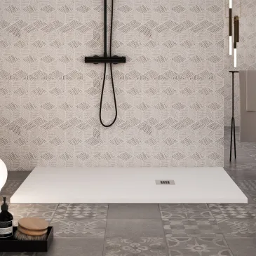 Receveur de douche en résine effet marbre noir avec grille en acier inoxydable et bonde STAR PLUS