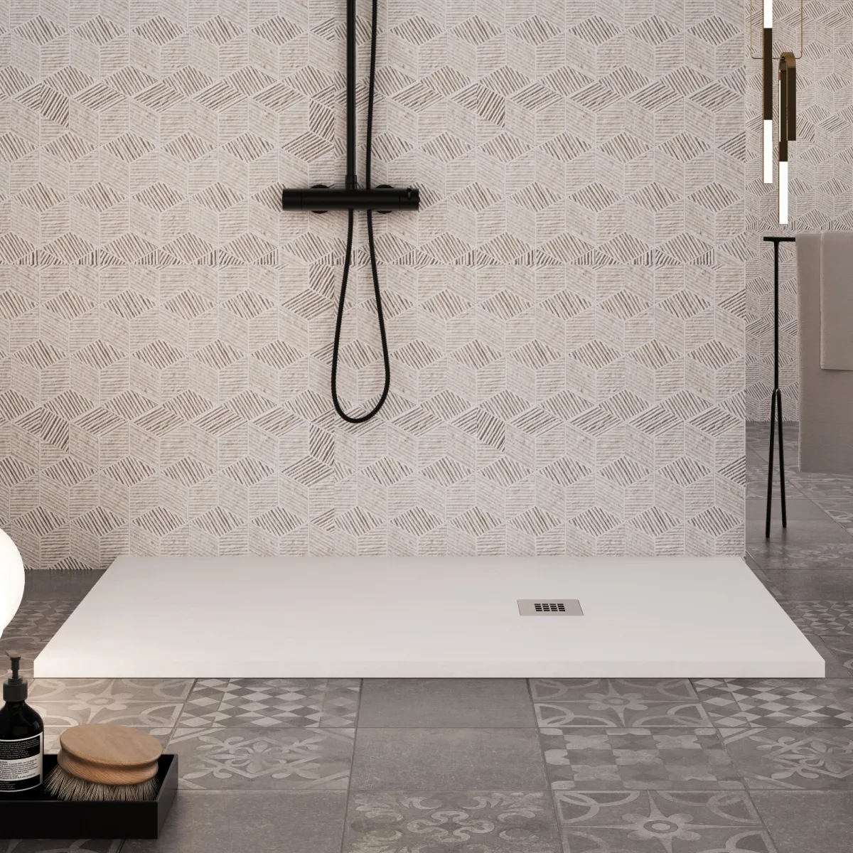 Receveur de douche en résine effet marbre noir avec...