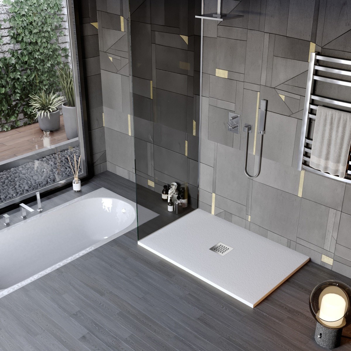 Receveur de douche en résine effet marbre blanc, gris...