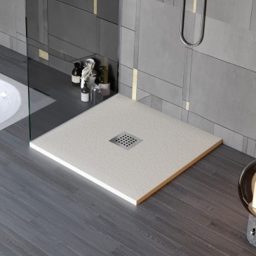 Receveur de douche en résine effet marbre avec trou central, coloris Crema Chic