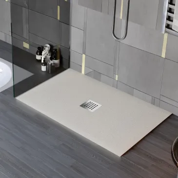 Piatto doccia in marmo resina effetto pietra con foro centrale Crema Chic