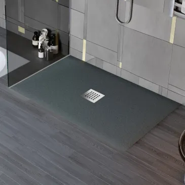 Receveur de douche en résine effet marbre avec trou central, coloris Gris foncé chic