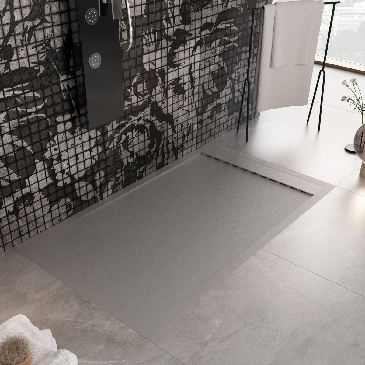 Receveur de douche PRESTIGE en résine gris clair avec...