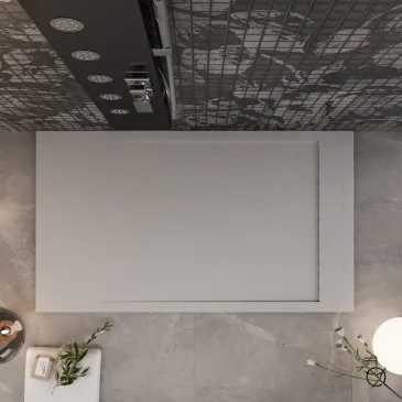 PRESTIGE Duschwanne aus hellgrauem Kunstharz mit seitlichem Ablauf