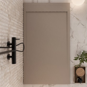Receveur de douche PRESTIGE en résine marbrée gris tourterelle avec effet pierre-béton