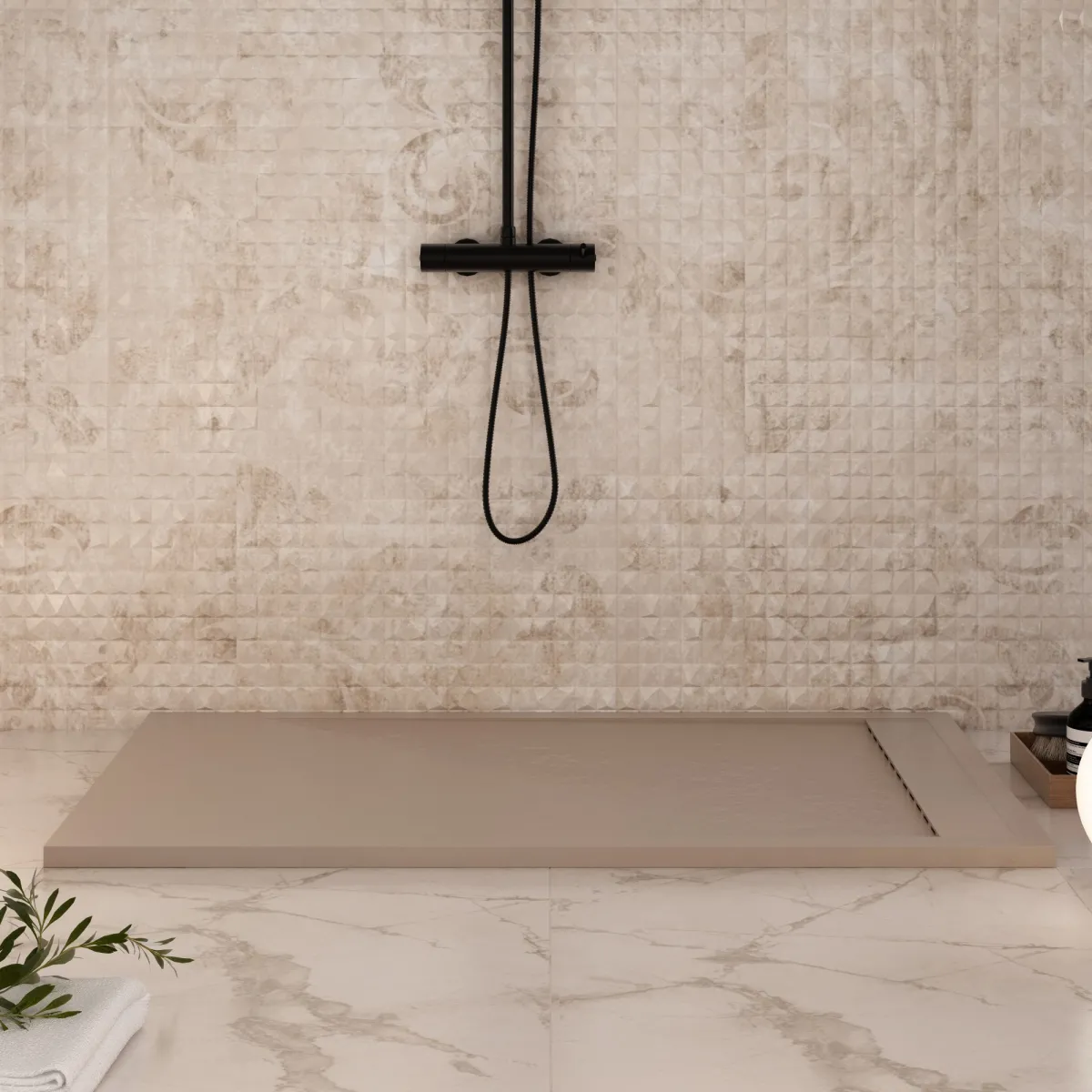 Receveur de douche en résine gris tourterelle avec bonde...