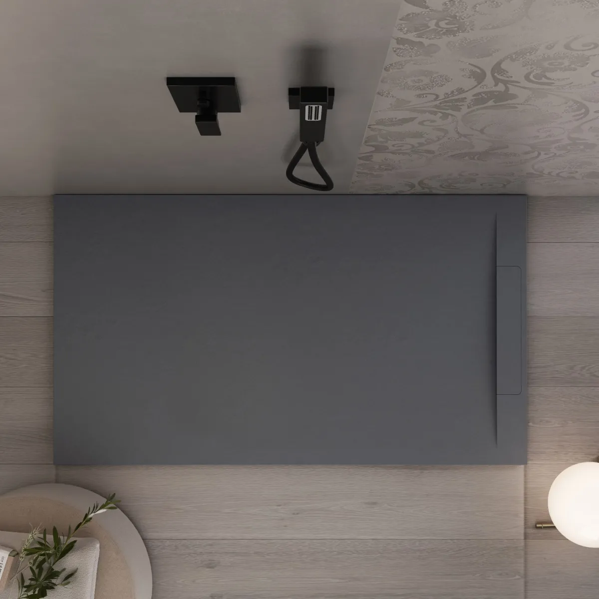 Receveur de douche gris anthracite foncé en résine...