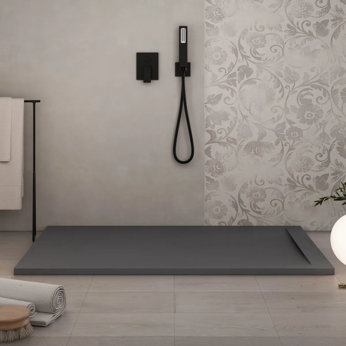 Receveur de douche gris anthracite foncé en résine...