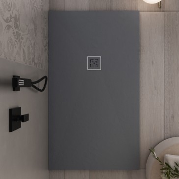Receveur de douche PASSION en résine marbre gris foncé effet pierre ciment
