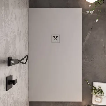 Receveur de douche en résine gris clair avec trou latéral PASSION