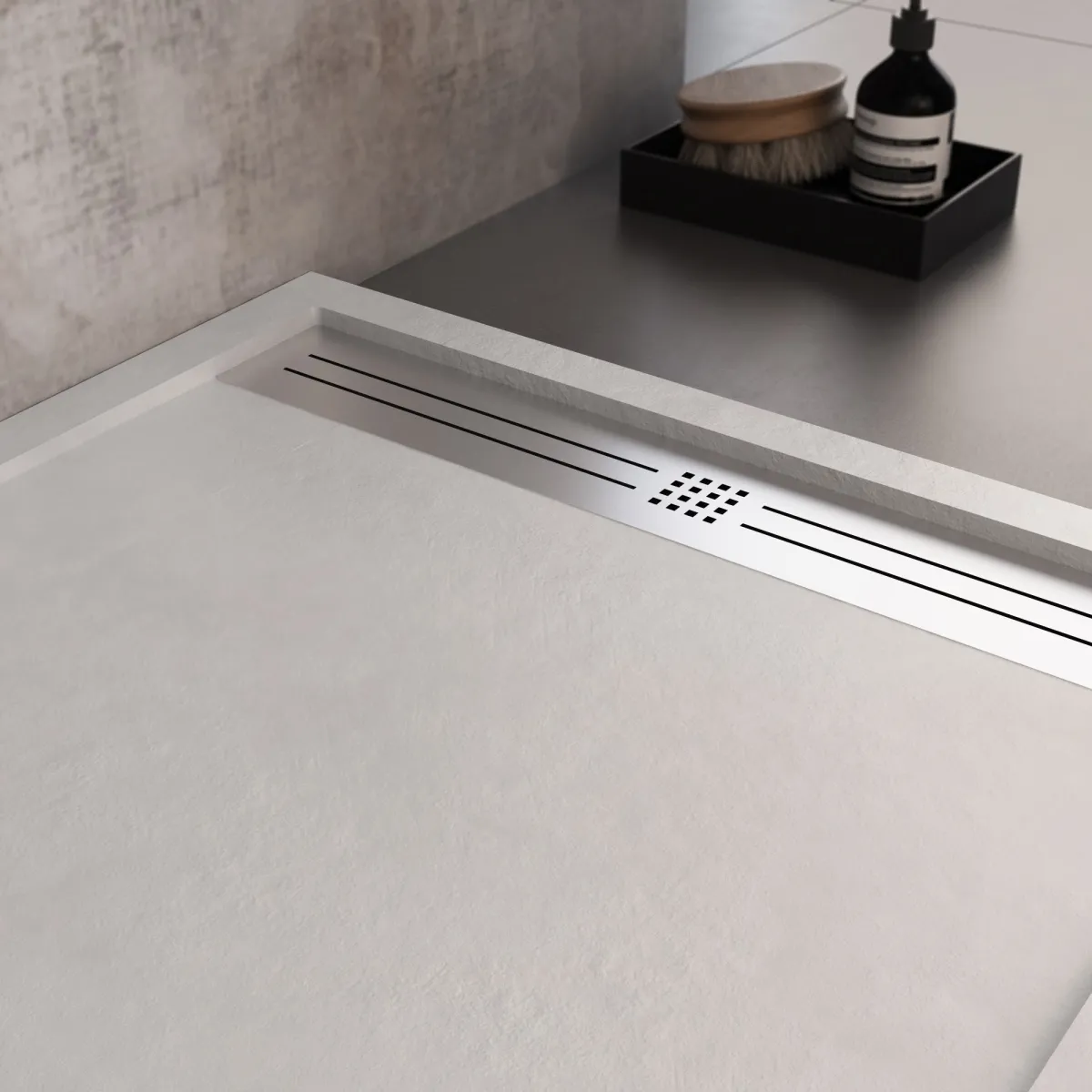 Receveur de douche en résine marbrée avec grille latérale...